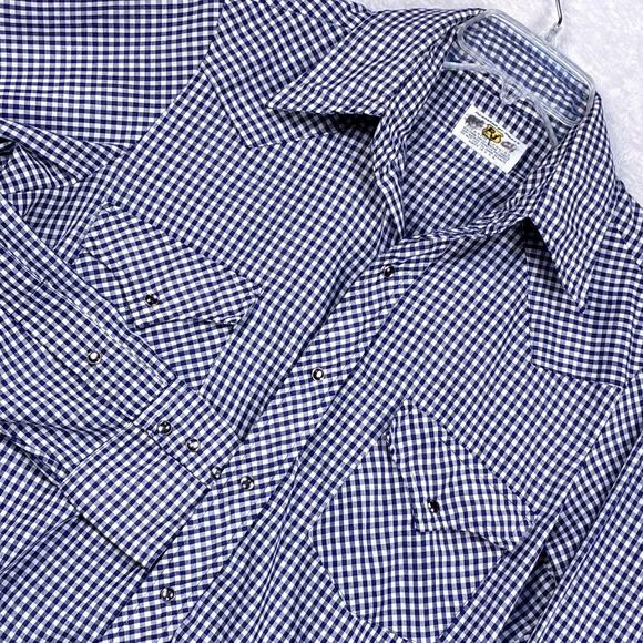 VTG 70s Dickson Jenkins Pearl Snap Western Shirt Mens 16/36 (M) Blue Gingham USA - Picture 1 of 10